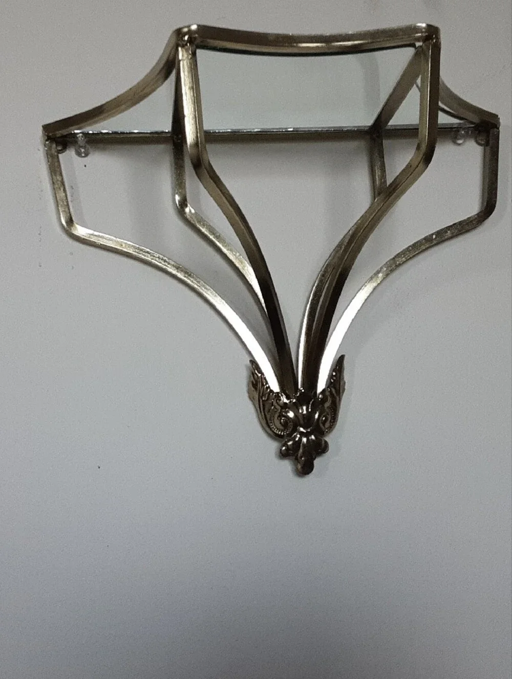 Home Interiors Brass-Tone Glass Corner Wall Shelf